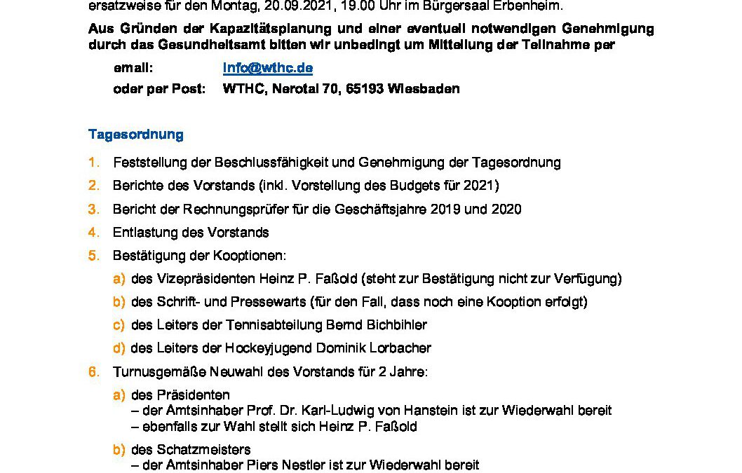 Einladung zur MV 2021